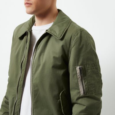 Khaki green faux fur collar aviator jacket